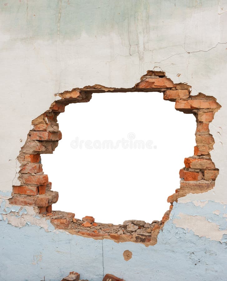 Hole brick wall on white background. Hole brick wall on white background