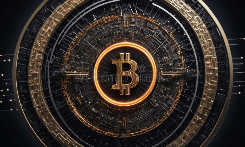 Gateway digitale bitcoin. Un simbolo di una moneta in bianco d'oro funge da porta d'accesso al mondo digitale, evidenziata da linee di dati e tecnologia brillanti. evidenzia il ruolo del gateway di cryptocurrencys nelle transazioni digitali. generazione ai generata