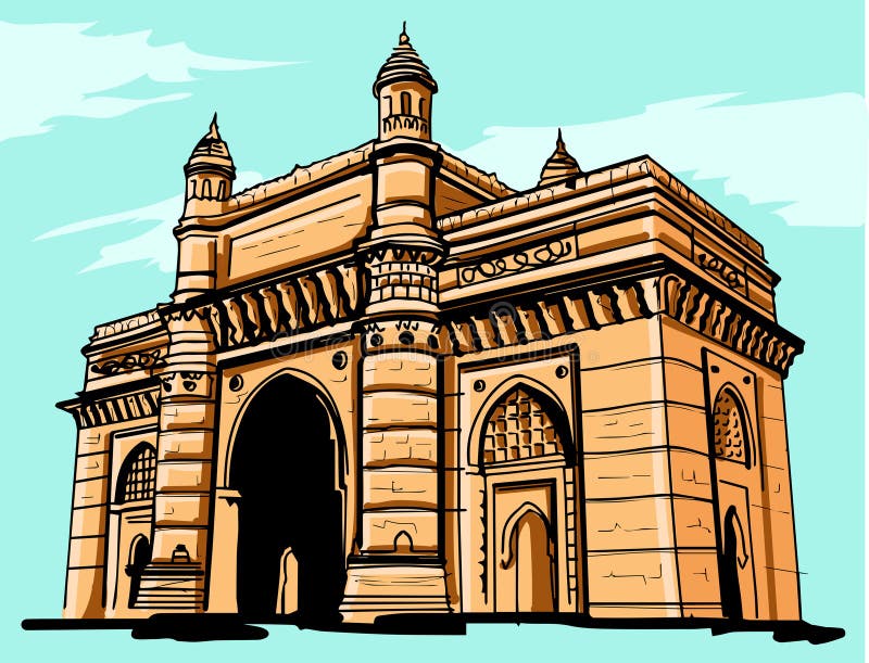 Hand drawn sketch of Gateway of india Mumbai India in vector illustration  Stock Vector  Adobe Stock