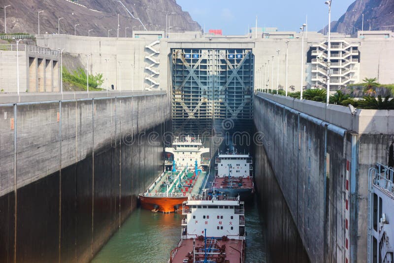 Gateway on the Yangtze River, Three Gorges Dam, China stock photo Gateway on the Yangtze River, Three Gorges Dam, China stock photo