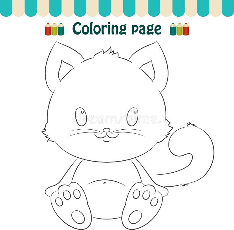 Jogo infantil com gatinho fofo cortado e colado para colorir