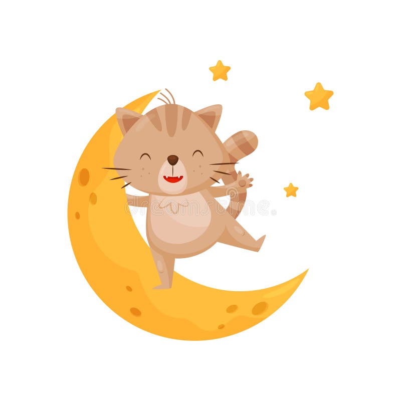 Gatinho bonito do sono e lua, personagem de banda desenhada animal bonito, elemento do projeto da boa noite, vetor dos sonhos doc ilustração do vetor Gatinho bonito do sono e lua, personagem de banda desenhada animal bonito, elemento do projeto da boa noite, vetor dos sonhos doc ilustração do vetor