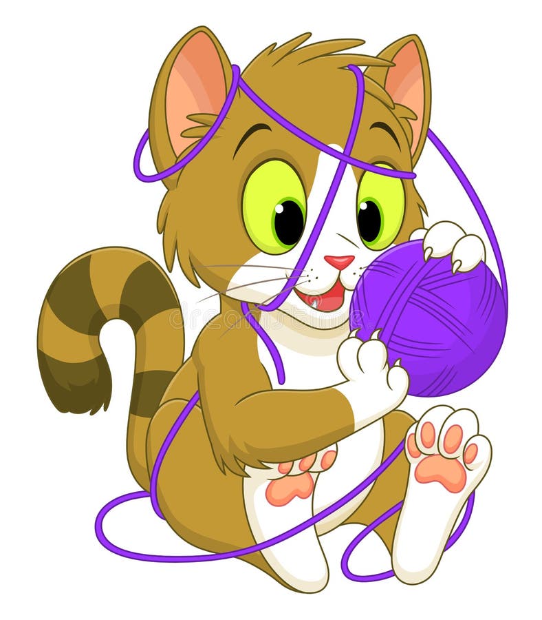 Gatinho com uma bola do fio ilustração do vetor Gatinho com uma bola do fio ilustração do vetor