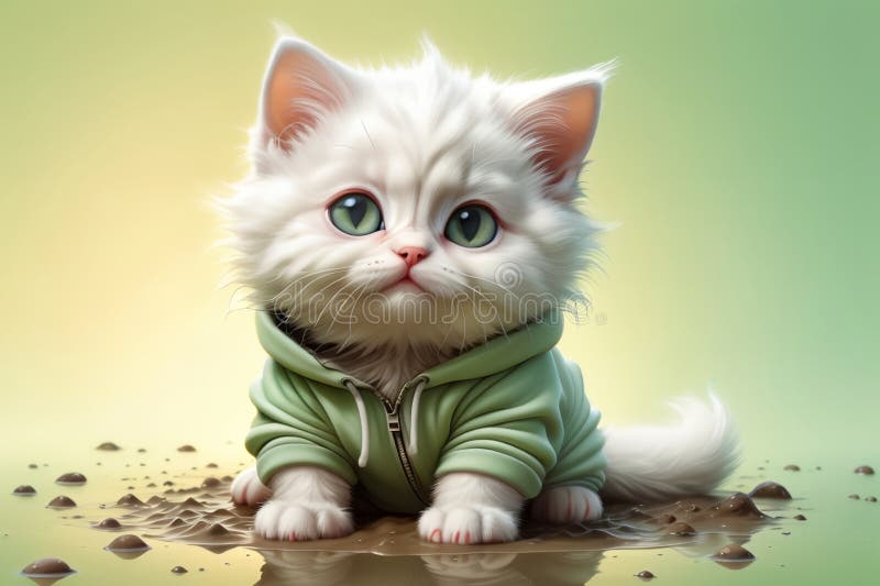 cute cartoon kitten sitting in a dirty puddle . AI generated. cute cartoon kitten sitting in a dirty puddle . AI generated