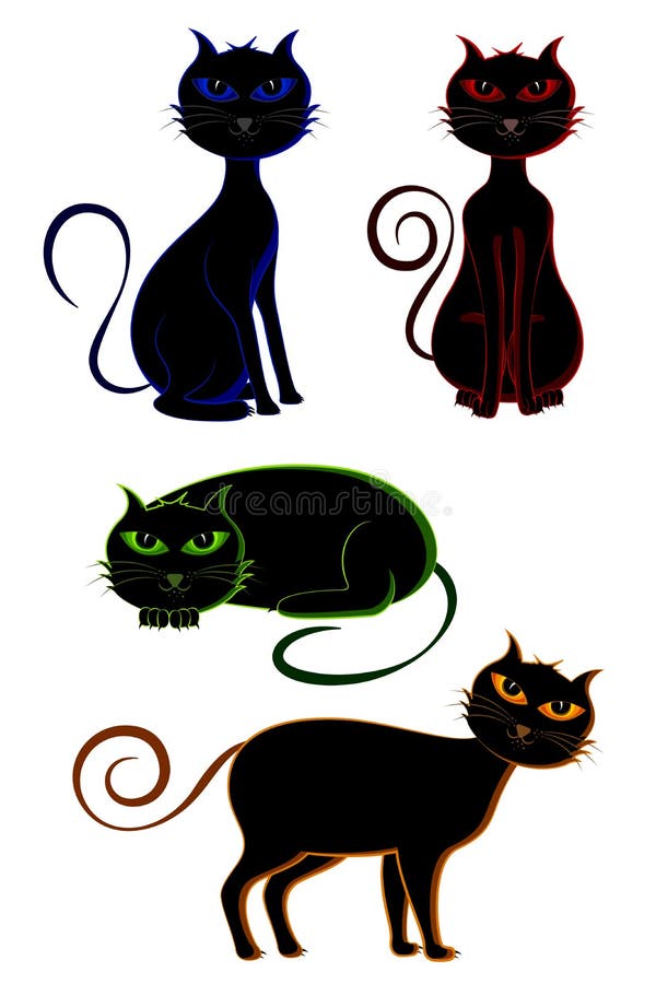 Grupo Da Coleção Do Gato Preto Dos Desenhos Animados Ilustração do Vetor -  Ilustração de horror, luta: 126375868