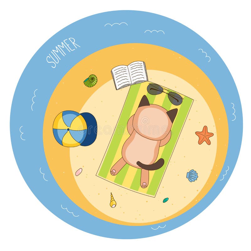 Gato bonito na praia ilustração do vetor Gato bonito na praia ilustração do vetor