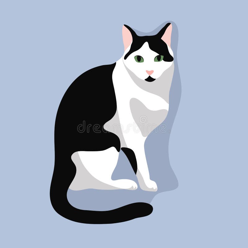 Bonito desenho animado gato branco sentado — Ilustração de Stock