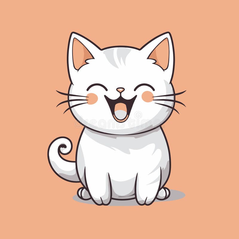 Bonito desenho animado gato branco sentado — Ilustração de Stock
