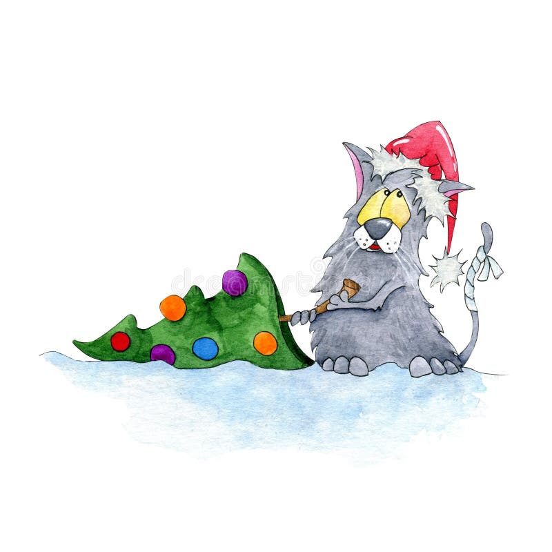 Gato De Dibujos Animados Pintados a Mano Con Acuarela Con Sombrero De  Regalo Y Navidad Imagen de archivo - Imagen de fondo, invierno: 202252391