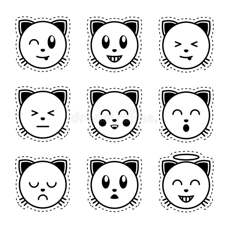 Gato De Emoji Emoji Blanco Y Negro Ilustración del Vector - Ilustración