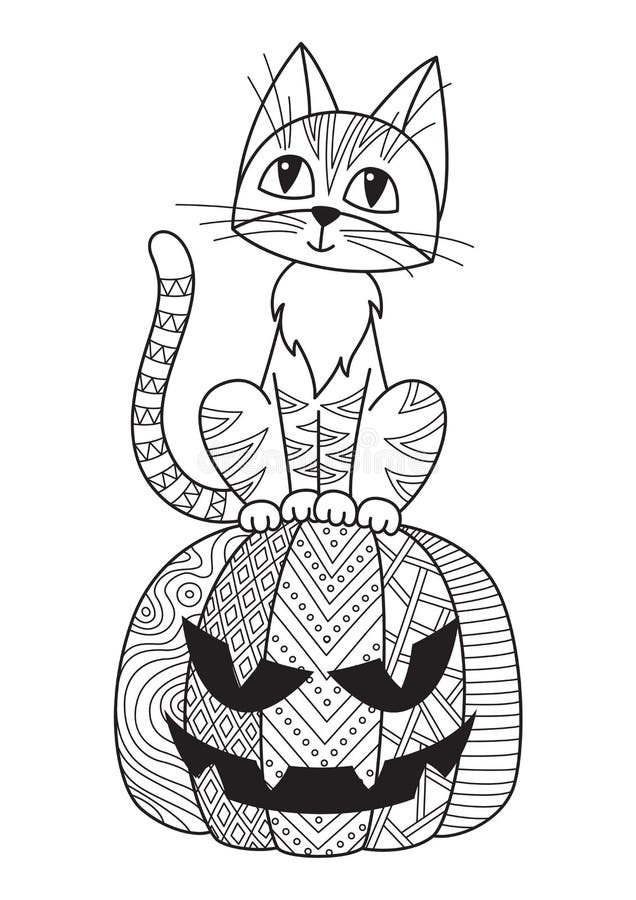 Gato e abóbora de colorir de Halloween imprimível gratuitamente