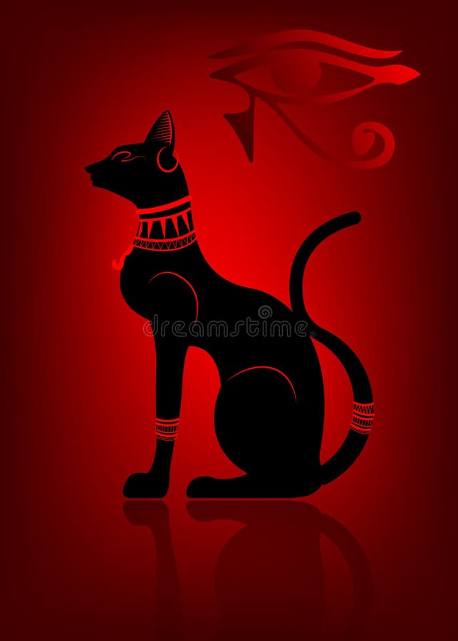 Gatos Egípcios. Deusa Bastet. Gato Preto Definido Com Asa Escaravelho E  Colar De Ouro. Estatueta Da Arte Do Antigo Egito. Ícone Do Desenho Animado  3d. Design Do Logotipo. Ilustração Vetorial De Estilo