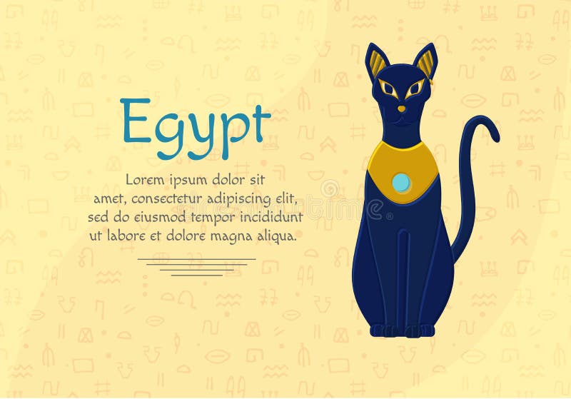 Gato egípcio. deusa bastet. gato preto com colar de ouro da arte do antigo  egito. ícone realista de desenho animado para design