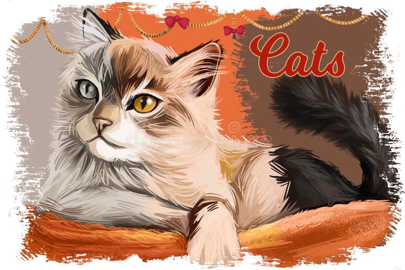 Gato en canasta, arte digital crecido animal en canasta de mimbre, tarjeta de saludo de año nuevo Retrato sabio siberiano o europ libre illustration Gato en canasta, arte digital crecido animal en canasta de mimbre, tarjeta de saludo de año nuevo Retrato sabio siberiano o europ libre illustration