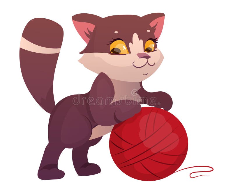 O gato fofo está brincando com uma bola de fios rosa. curioso gatinho  deitado em cima de um cobertor branco e olhando para a câmera. jogos com  animais de estimação. fios de tricô. brinquedos publicitários para gatos.