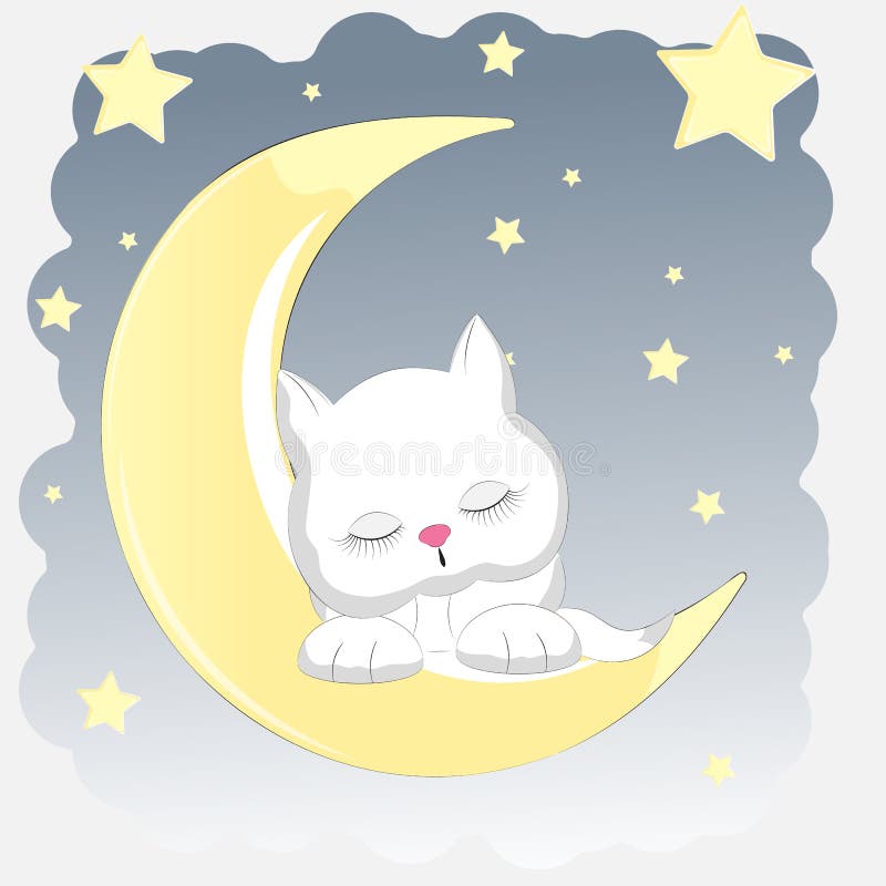 Gato bonito dormindo na ilustração do ícone da nuvem. conceito de