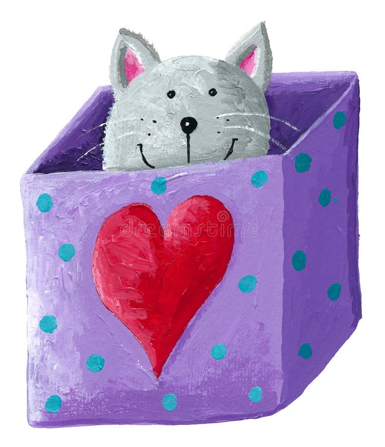 Gato gris lindo en una caja ilustración del vector Gato gris lindo en una caja ilustración del vector