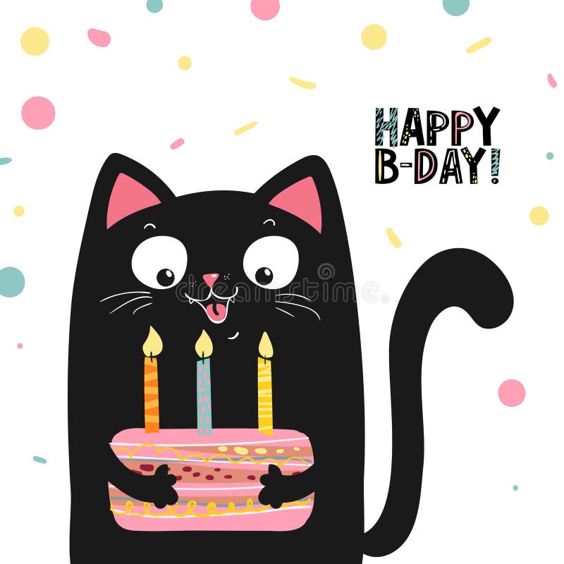 Gato Negro Feliz Con La Torta Y Poner Letras Al Feliz Cumpleaños, Ejemplo  EPS 10 Del Vector Ilustración del Vector - Ilustración de torta, celebre:  151318544