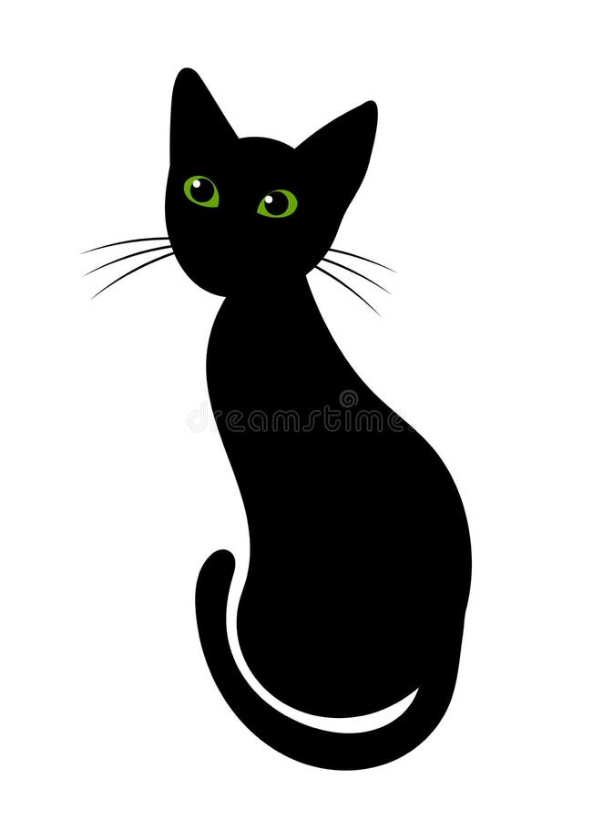 Gato preto bonito com olhos verdes isolados em branco . imagem vetorial de oksanello© 399640826