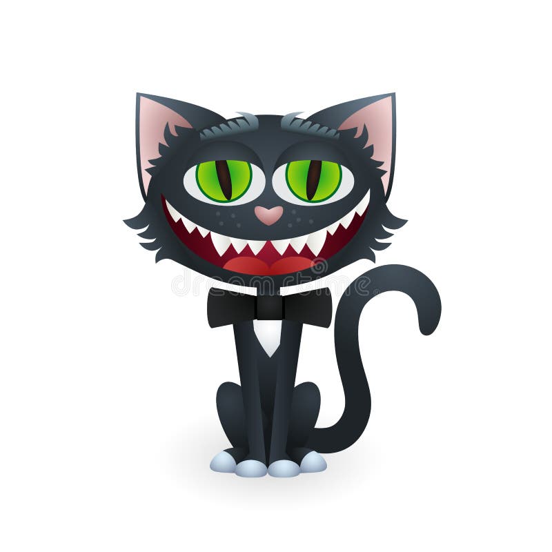 Gato preto de desenho animado fofo e adorável com retrato de laço ·  Creative Fabrica