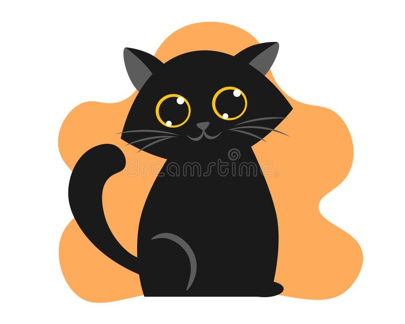 Ilustração de gato preto bonito dos desenhos animados com olhos