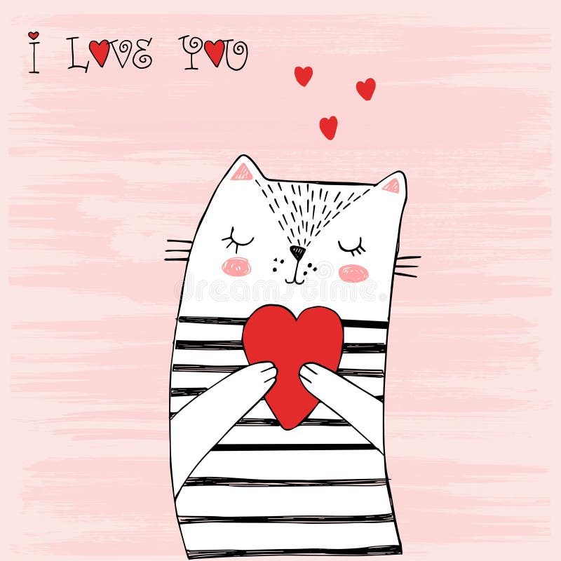 Gato rayado de amor Gato blanco con rayas negras y un corazón Ejemplo del vector para imprimir en las camisetas, postales, cartel ilustración del vector Gato rayado de amor Gato blanco con rayas negras y un corazón Ejemplo del vector para imprimir en las camisetas, postales, cartel ilustración del vector
