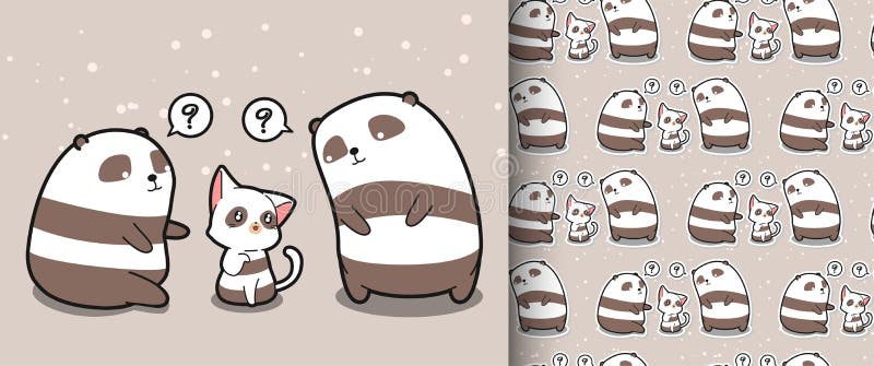 Gato sem emenda do kawaii e teste padrão de 2 caráteres da panda ilustração do vetor Gato sem emenda do kawaii e teste padrão de 2 caráteres da panda ilustração do vetor