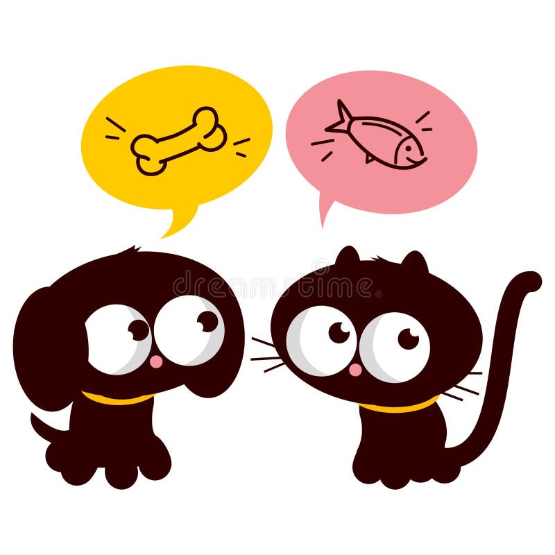Gato y perro hambrientos ilustración del vector Gato y perro hambrientos ilustración del vector