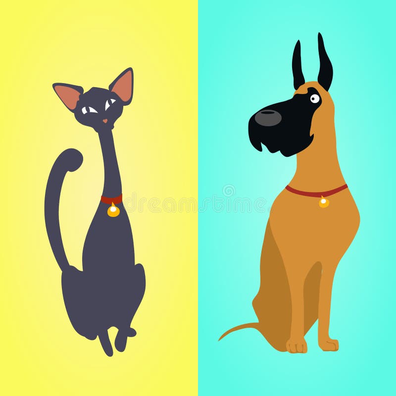 Gato y perro que se sientan en diversos fondos stock de ilustración Gato y perro que se sientan en diversos fondos stock de ilustración