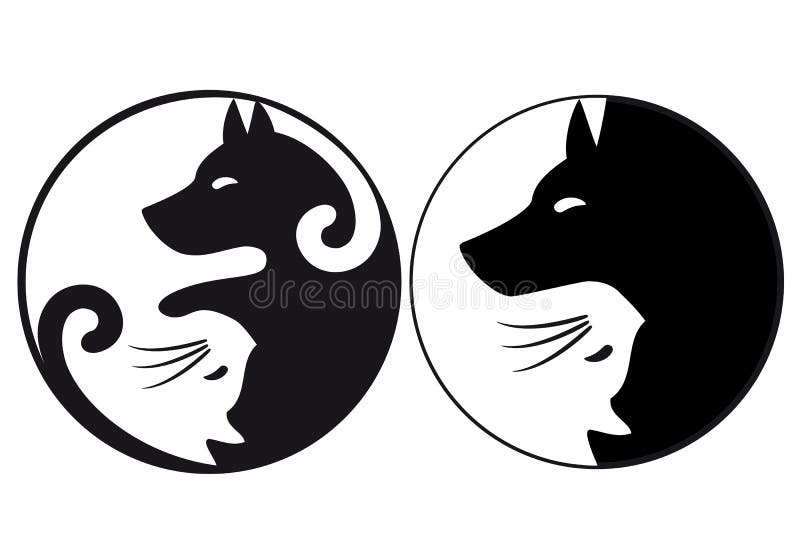 Gato y perro, vector del símbolo de Yin yang