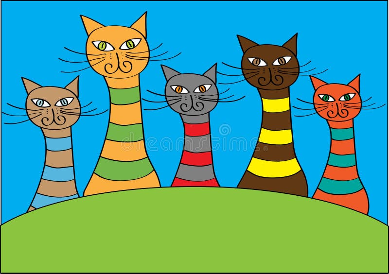 Grupo De Gatos Na Ilustração De Desenho Animado No Parque Ilustração do  Vetor - Ilustração de doméstico, exterior: 169212171