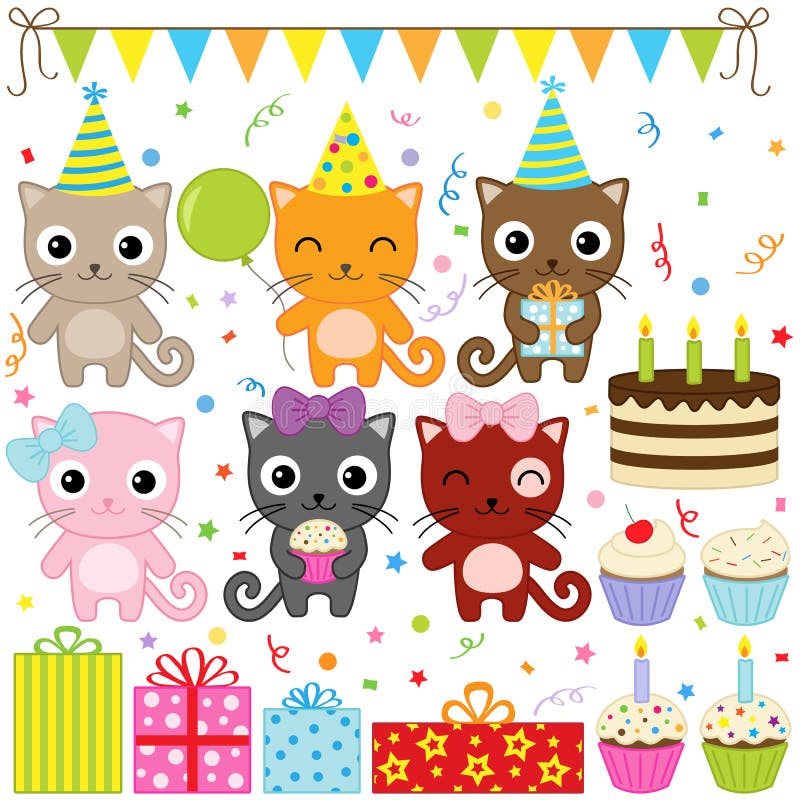 Gatos da festa de anos ilustração stock Gatos da festa de anos ilustração stock