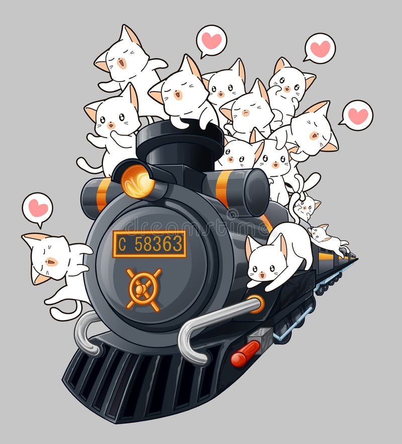 Gatos de Kawaii en la locomotora ilustración del vector