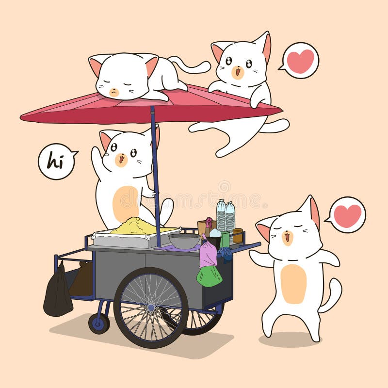 Gatos de Kawaii y parada portátil stock de ilustración