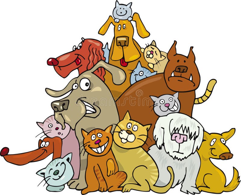 ilustração de desenho animado grupo gatos feliz - Stockphoto