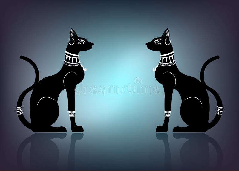 Gato egípcio. deusa bastet. gato preto com colar de ouro da arte do antigo  egito. ícone realista de desenho animado para design