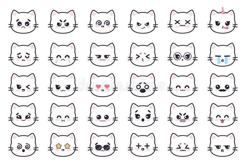Estilo anime de seis gatos ilustração do vetor. Ilustração de projeto -  254888334