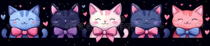 Gatos Kawaii con Bowties y corazón en colores suaves libre illustration