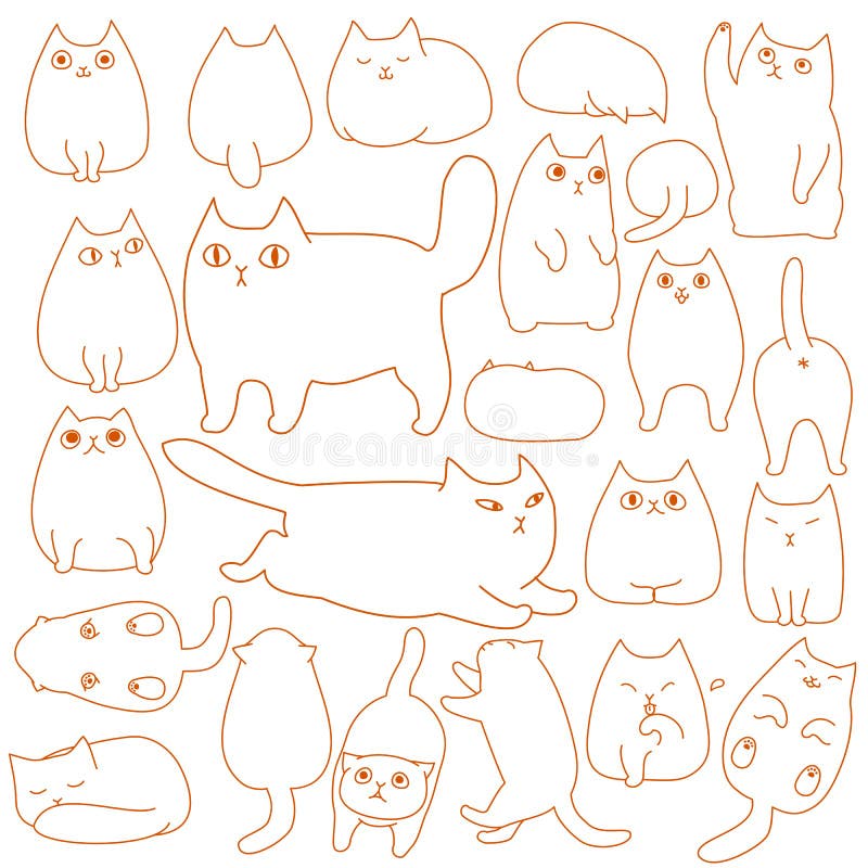 Gatos que plantean la línea sistema del garabato del arte stock de ilustración Gatos que plantean la línea sistema del garabato del arte stock de ilustración
