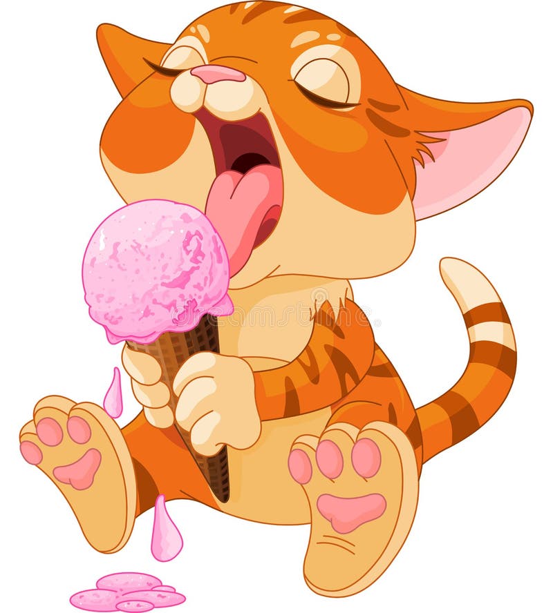 Gattino che mangia il gelato illustrazione di stock