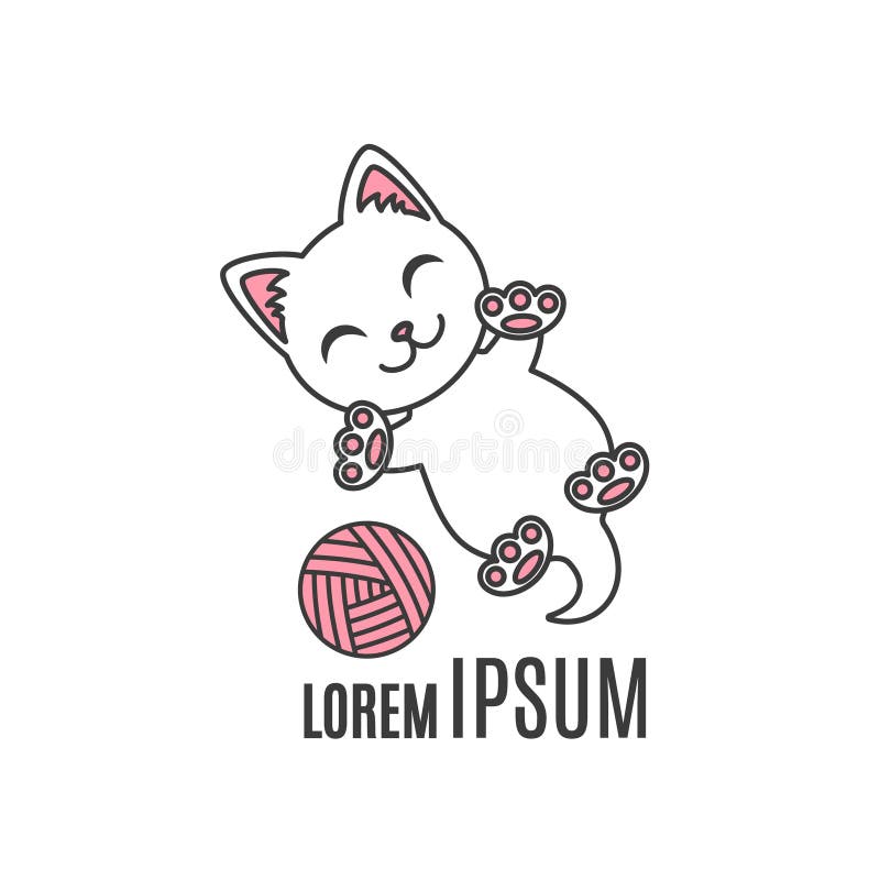Gattino del fumetto che gioca con la palla Logo del gatto Logotype animale semplice per il negozio o la società fatta a mano royalty illustrazione gratis