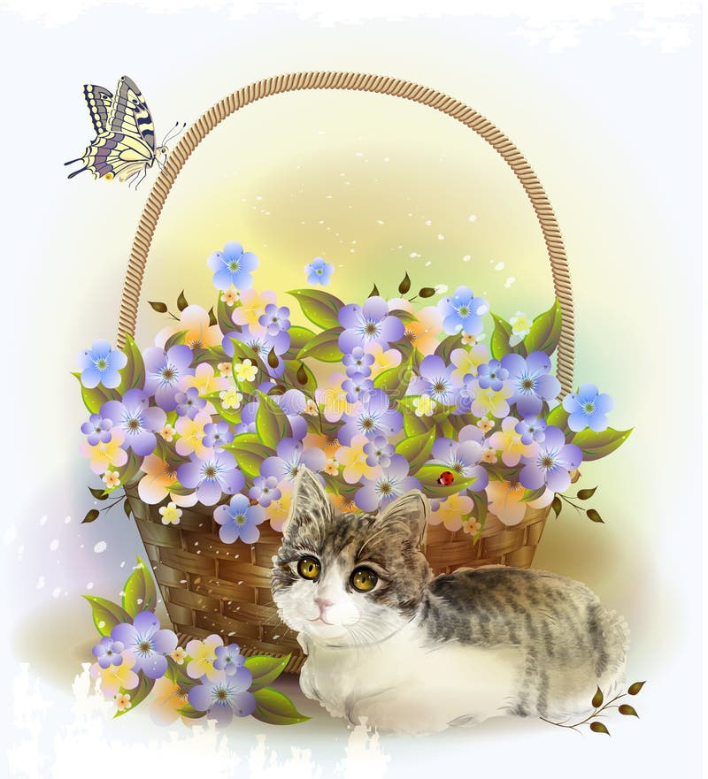 Gattino e canestro royalty illustrazione gratis Gattino e canestro royalty illustrazione gratis