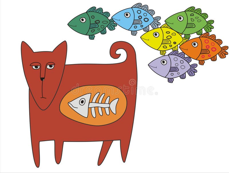 Gatto e pesci illustrazione vettoriale Gatto e pesci illustrazione vettoriale