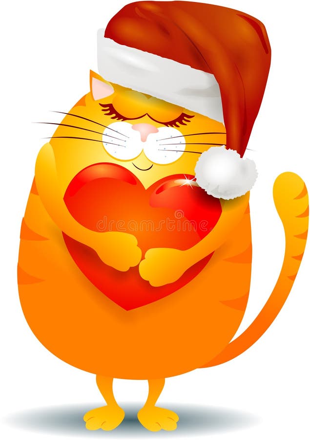 Gatto grasso con cuore e cappello di Santa isolato su bianco illustrazione di stock Gatto grasso con cuore e cappello di Santa isolato su bianco illustrazione di stock