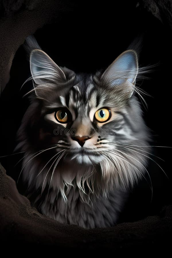 Gatto siberiano in un buco. ritratto di un bellissimo gatto maschio. aie generativa