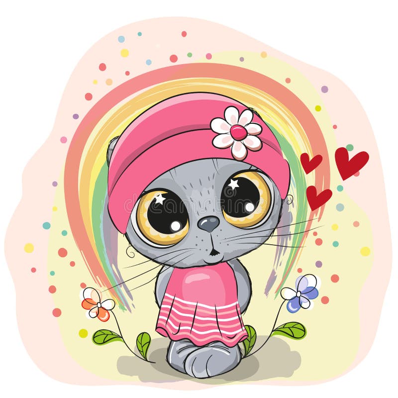 Gatto sveglio del fumetto con l'arcobaleno royalty illustrazione gratis Gatto sveglio del fumetto con l'arcobaleno royalty illustrazione gratis