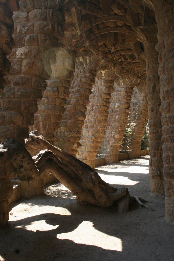 Gaudi s Park Guell in Barcelona - pathways and columns arches