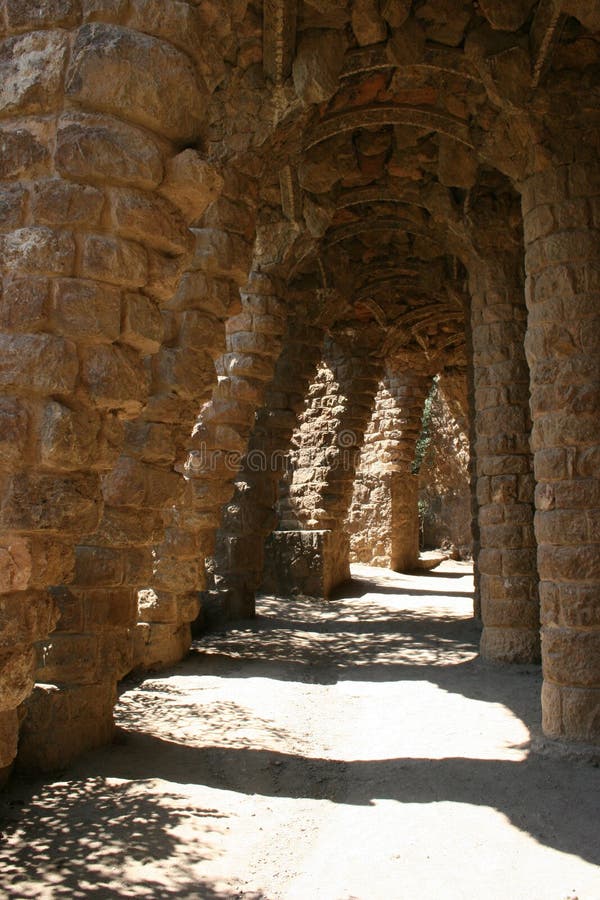 Gaudi s Park Guell in Barcelona - pathways and columns archways