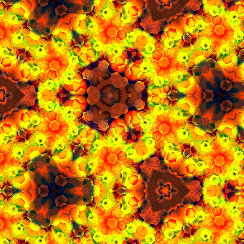 Gaudy golden outline triangular flower kaleidoscope pattern stock illustration