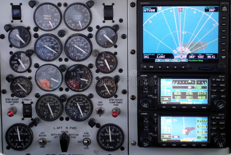 Gauges on a small aircraft editorial photography. Image of controls